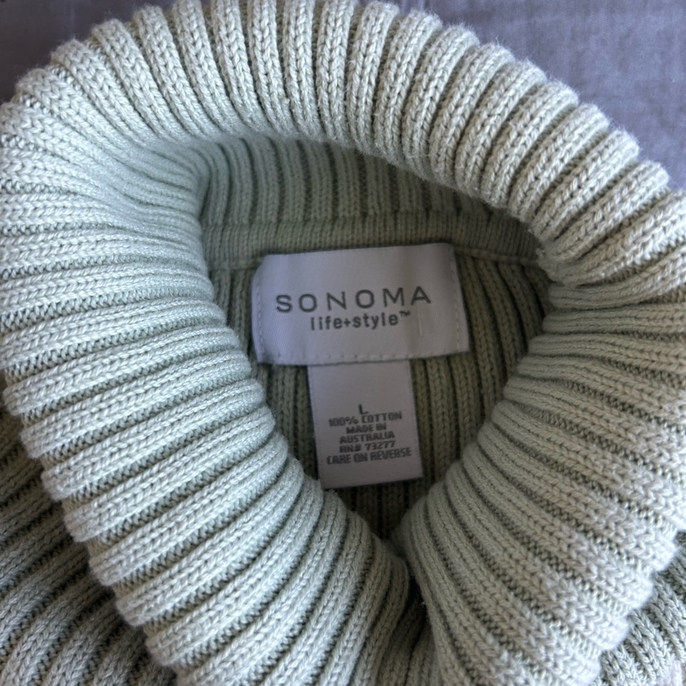 Striped Green and Cream Turtleneck Sweater - Picture 2 of 3